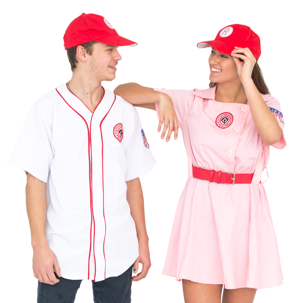 A League of Their Own Men's Rockford Peaches Aagpbl Baseball Costume Jersey and Hat, Size: Small/Medium, White