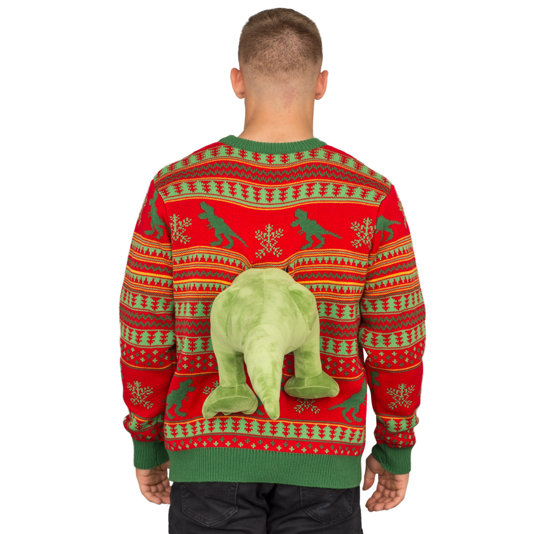 3D T-Rex Ugly Christmas Sweater - Costume Agent - T-Rex Plush Sweater